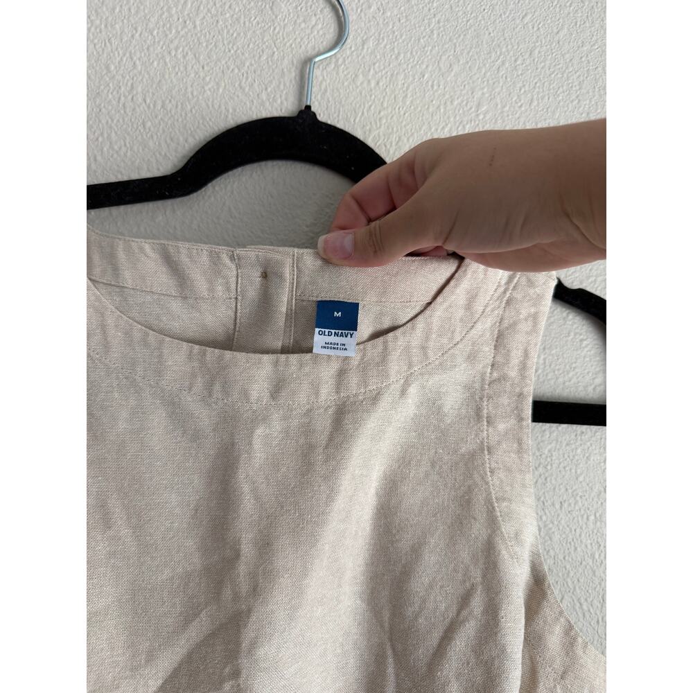 Old Navy Women’s Sz M High Neck Button-Back Linen Blend Tank Top Cream Tan - Picture 5 of 9